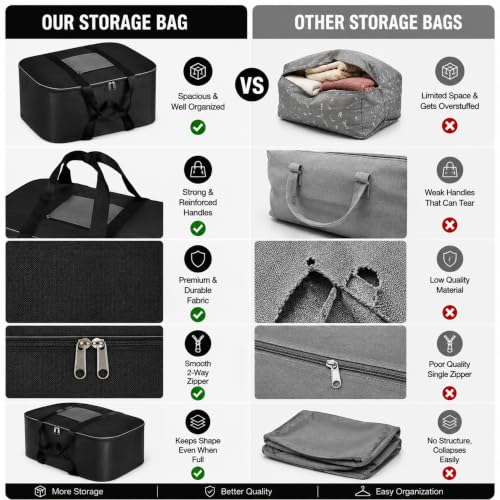 Image of Storage Bags for Blanket, Clothes, Toys and Bed Sheet Cover Bag - Underbed Large Size Black Cover Bags (54 x 46 x 28 cm) (Grey, Pack of 3)