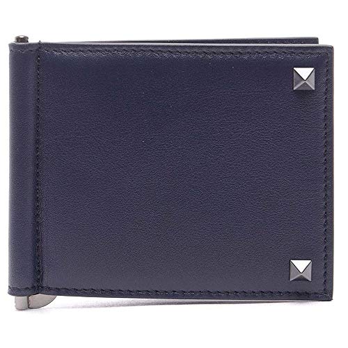 [ヴァレンティノ] [VALENTINO] メンズ ロックスタッズ マネークリップ 二つ折り財布 ネイビー [並行輸入品]