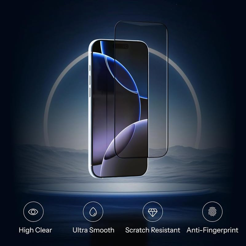 Image of UNBREAKcable Tempered Glass Screen Protector for iPhone 17 Pro Max / 16 Pro Max, 9H Hardness, Bubble-Free Easy Installation, Scratch & Impact Resistant, Pack of 2 (By ohonesty)