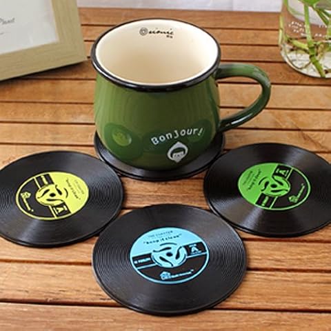Ray & Chow 4x retro CD coasters, vinyl, coffee, beverage, bowls Cover