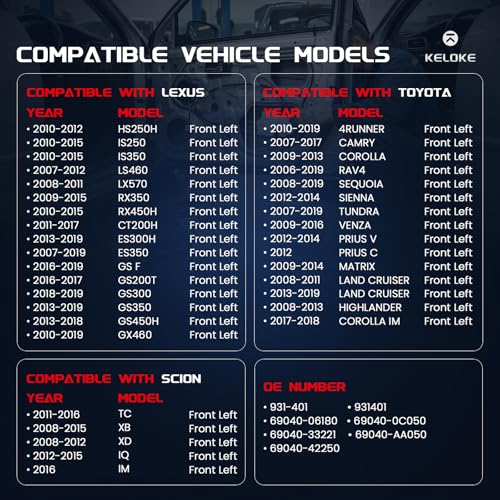 Image of KELOKE Door Lock Latch Actuator Compatible with Toyota Tundra RAV4 Camry 4Runner Sequoia & Lexus RX350 RX450h GS350 LS460 & Scion tC xB xD, 2006-2019, Front Left, Replace 69040-0C050 931401