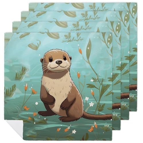 Servilletas de Tela Divertidas con Diseño de Nutria 4 Piezas miniatura 1