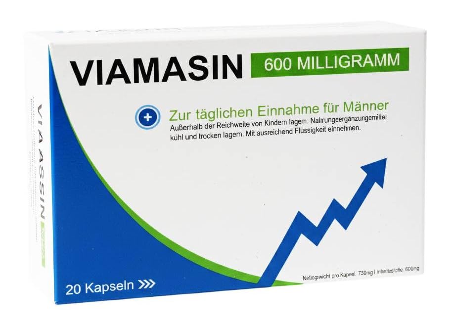 VIAMASIN - 600 Milligramm für Männer - Sofort & Standfest - 20 Kapseln hochdosiert & extra stark im Blister mit Tribulus Terrestris