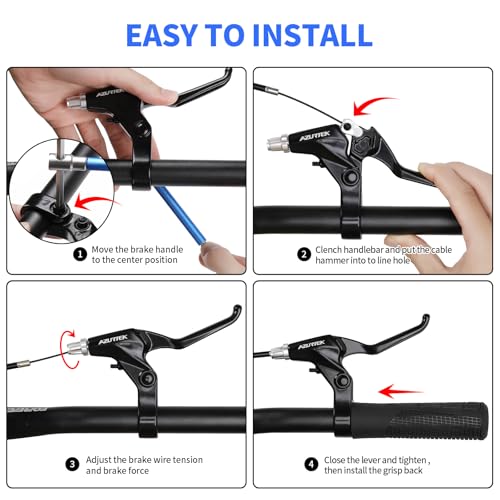 RUJOI Bike Brake Lever Set, 1 Pair Aluminum Alloy Levers with 2 Sets Brake Cable & Housing, Fits 22.2 mm (7/8") Handlebars, for MTB/Road/Folding Bikes.