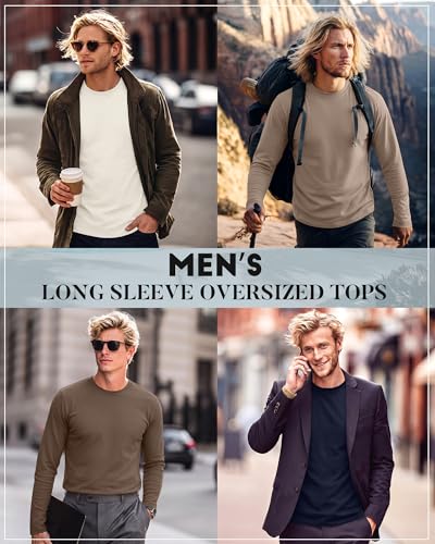 Image of August Alley 4 Pack Men's Big and Tall Cotton Shirts L-7XL, Long Sleeve Oversized Tops Loose Casual Large T-Shirts Basic Tee