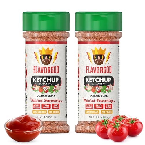 Image of Flavor God 2 Bottles Ketchup Seasoning Mix Natural Healthy Spice Blend For Grilling Chicken, Beef, Seafood, Vegetables, Salad, Tacos, Pizza & Burgers, Kosher, Gluten & Dairy Free, Vegan Keto Friendly