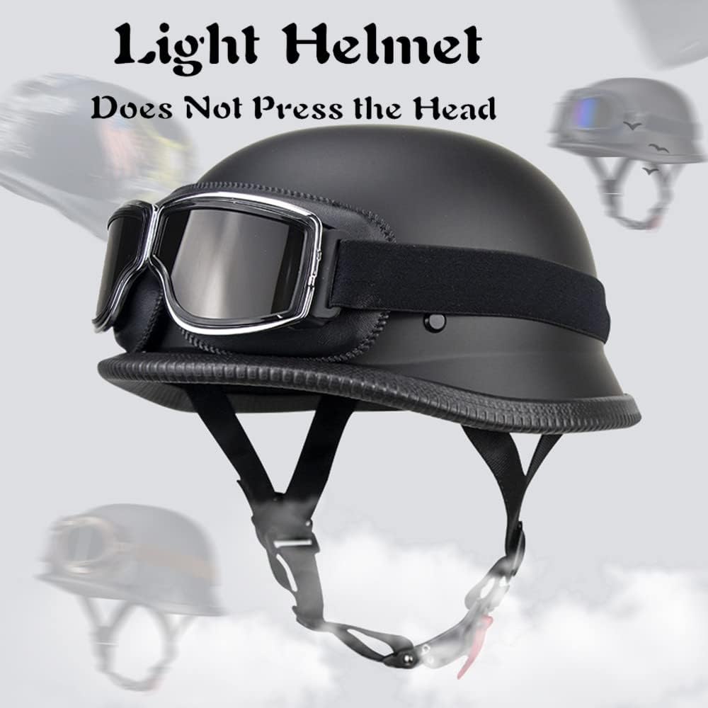 Style Allemand Millésime Moto Demi-Casque, ECE Approuvé Adulte Hommes Femmes Visage Ouvert Casque de Moto, avec Lunettes Masque Gants, pour Hachoir Croiseur Rue Trottinette