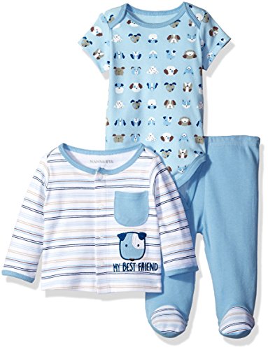 Nannette Baby Boys' 3 Piece Cardigan Set with Creeper and Pant