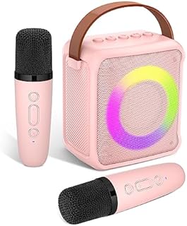 Ankuka Karaoke Toys for Kids & Adults with 2 Microphones, Portable Karaoke Machine with LED Light and Voice Changing Effects, Gifts for Age 3-18 Kids Boys Girls Families Birthday Party (Pink)
