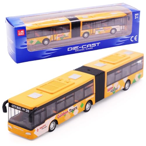 FCXVXCL Bus-Auto-Spielzeug mit Box, Bus-Spielzeugmodell, Trägheit, Spielzeugauto, Spielzeug, Stadtauto, Spielzeug für Kinder, Geburtstagsgeschenk, Partygeschenke, Gelb