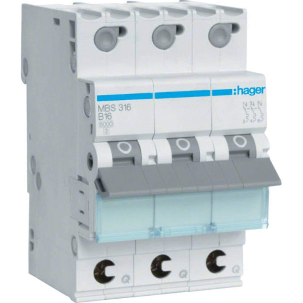 3P B 16A 6kA AC QuickConnect MBS316 Overcurrent Switch