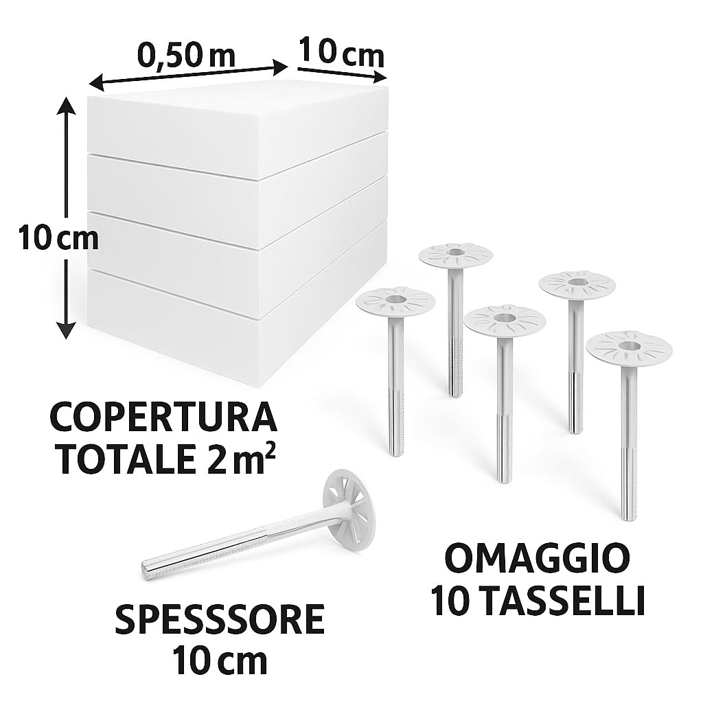 Polistirolo per Cappotto Termico FASSA – Offerta 4 Pannelli 0,50 x 1,00 m Spessore 10 cm – EPS Alta Densità per Isolamento Edilizio – LEMAG SRL
