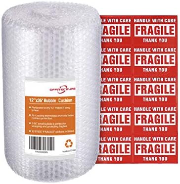 New Offitecture Bubble Cushioning Wrap Roll, 3/16” Air Bubble (Transparent, 12"x36')
