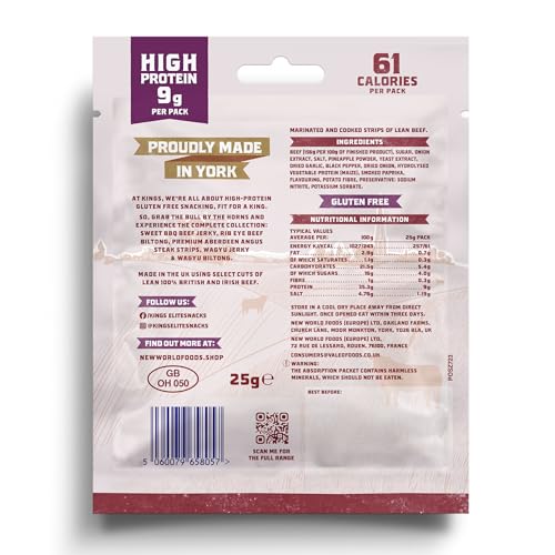 Kings - Beef Jerky And Biltong - Variety Case - High Protein Snacks, Marinated And Cooked Meat - 4 Of Each Flavour - Bulk Box Of 12 X 25 G Packs - 6