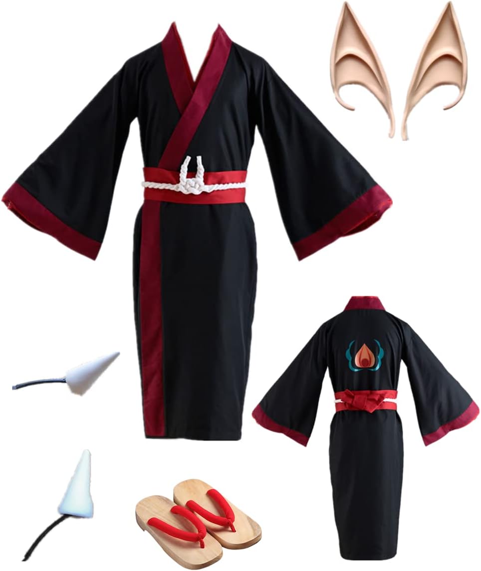 ZNZXYCOS Adult Anime Cosplay Black Kimono Red Clogs Men's Suit Halloween Costume