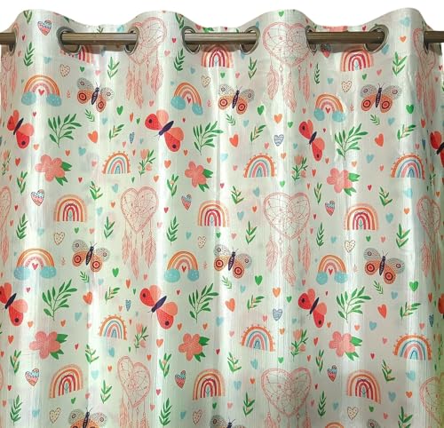 Image of Light Filtering Butterfly Rainbow Print Curtain for Kids Room Girls Room Boys Room Curtains 7 Feet Set of 2 pcs Door Panels 7 ft Curtain for Play School