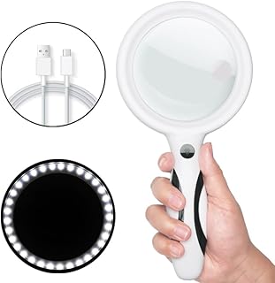 Magnifying Glass with Light 30x 60x Powerful Magnifying Glass - Magnifying Glass for Reading Large Magnifying Glass Hand Held Magnifying Glass with Light Magnifiers for Seniors (White)