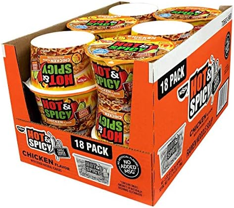 Nissin Hot and Spicy Chicken Flavor Ramen Noodle Soup, 3.32 Ounce (Pack of 18)