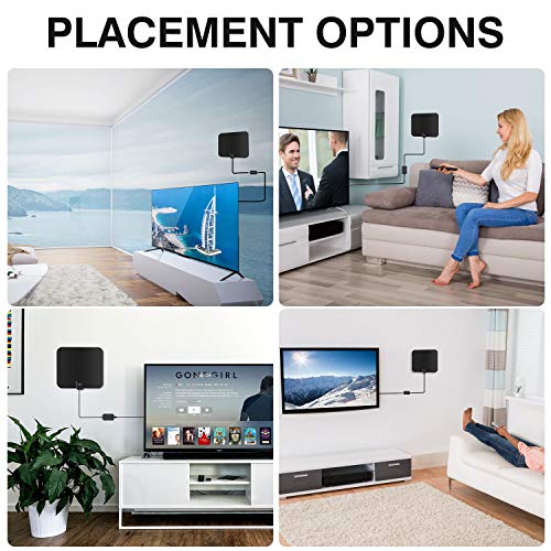 WGGE Amplified HD Digital TV Antenna Long Range Reception,Support 4K 1080p, Local Channels and All Smart TV's Indoor Professional Smart Switch Amplifier Signal Booster-17ft Coax Cable/AC Adapter
