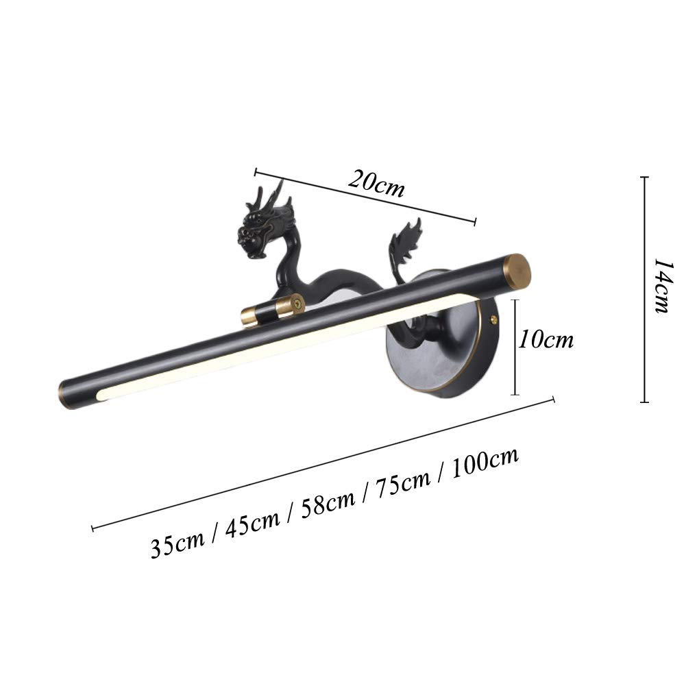 LED Spiegelleuchte Badezimmer Spiegellampe Modern Wandleuchte Schminklicht Kreative Drache Form Design Schminktisch Spiegelschrank Leuchte Einstellbar Winkel Neutralweiß Licht 4000K, Schwarz,35cm7W