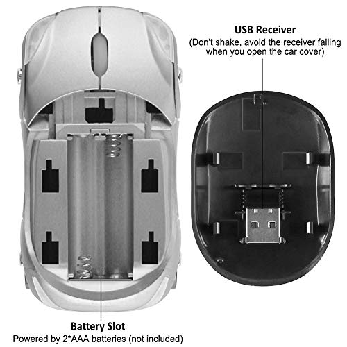 Chuyi Ultra Small Cool Sports 3D Car Shaped Wireless Optical Mouse Mini Cordless Portable Mice For Business Travel Office Home School Gift (Silver) #TOP4