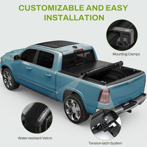 AUTOSAVER88 Soft Roll Up Truck Bed Tonneau Cover Compatible with Dodge Ram 1500 (Classic ONLY) 2002-2024, Fit for Dodge Ram 2500 3500 2003-2026, 6.4ft Bed w/o Ram Box