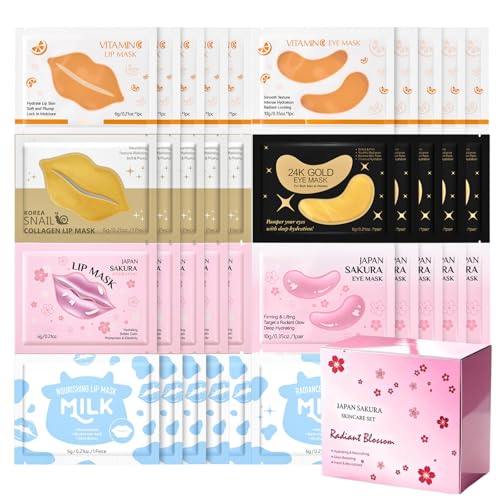 40 PCS Lip Mask & Eye Mask Set, Under Eye Gel Patches, Collagen Eye patches for Puffy Eyes & Dark Circles, Overnight Hydrating Lip Mask for Dry Lip, Pamper Gifts for Women Teenage Girls, Eye&Lip Care