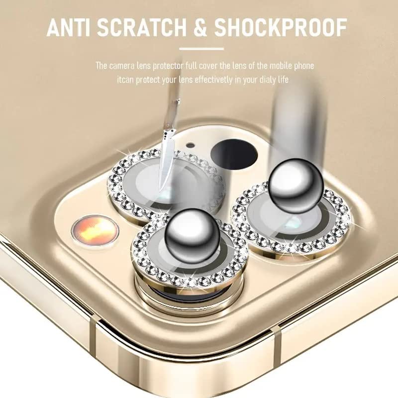 Image of for iPhone 14 Pro Camera Lens Protector & iPhone 14 Pro Max Camera Lens Protector Tempered Glass Screen Protector, Anti-Scratch Premium Tempered Glass Film Aluminum Alloy 3D Lens Ring Cover for IPgone 14 Pro-iPhone 14 Pro Max - (3 Pack, Gold Diamond0)