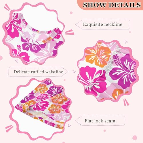 Hawaiian Tropical Hibiscus Colorful Floral Girls Casual Dress Cotton Summer Clothes for Kids 2T-8Y3