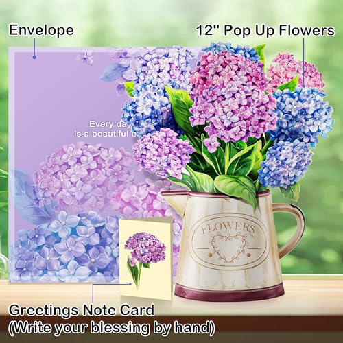 Airpark Pop Up Flower Cards,Hydrangea, 12Inch Forever Flower Bouquet 3D Popup Greeting Cards With Blank Note Card And Envelope For Birthday, Mother'S Day thumb #2