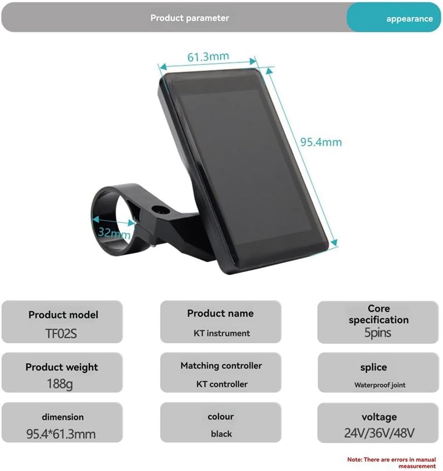 Detailed product parameters and dimensions of the KT TF02S Ebike Display