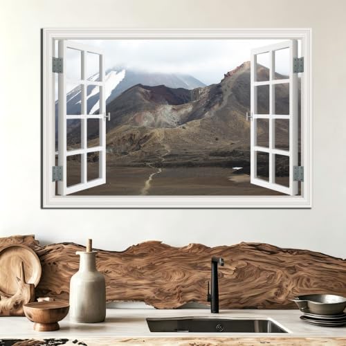 Cuadro lienzo efecto ventana tridimensional con paisaje alpino sin marco 2