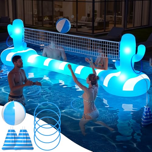 2026 Pool Volleyball Net With Lights,Inflatable Volleyball Net For Pool,Floating Swimming Game Toy for Kids&Adults,Solar pool Volleyball Set,Volleyball Net For Inground Pools,Water Sport Pool Party