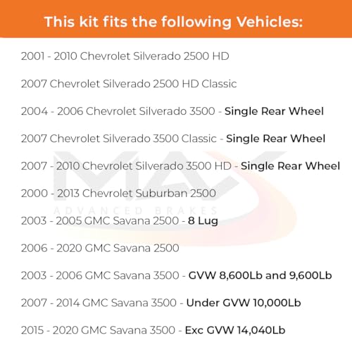 Image of Max Advanced Brakes Front Brake Kit Compatible With 2001-2010 Chevy Silverado Compatible With GMC Sierra 2500 3500HD Replacement Premium OE Disc Brake Rotors and Ceramic Brake Pads