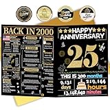 Joycard 25th Anniversary Card for Women Men, Gold Wedding Card for Wife Husband, Sweet Marriage Decorations Gifts for Couple, Perfect for Her Him on Anniversary Day, Silver Wedding Card, Back in 2000