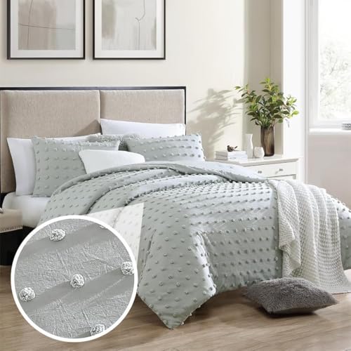 Image of Swift Home Full /Queen Gray Comforter Set - Decorative Tufted Pom Poms Bedding Set - 3 Pieces Bed Linen, 1 Comforter and 2 Pillow Shams
