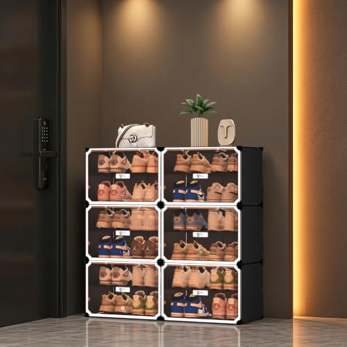 Black and White 6 Tier Modular Shoe Storage Cabinet with Magnetic Doors