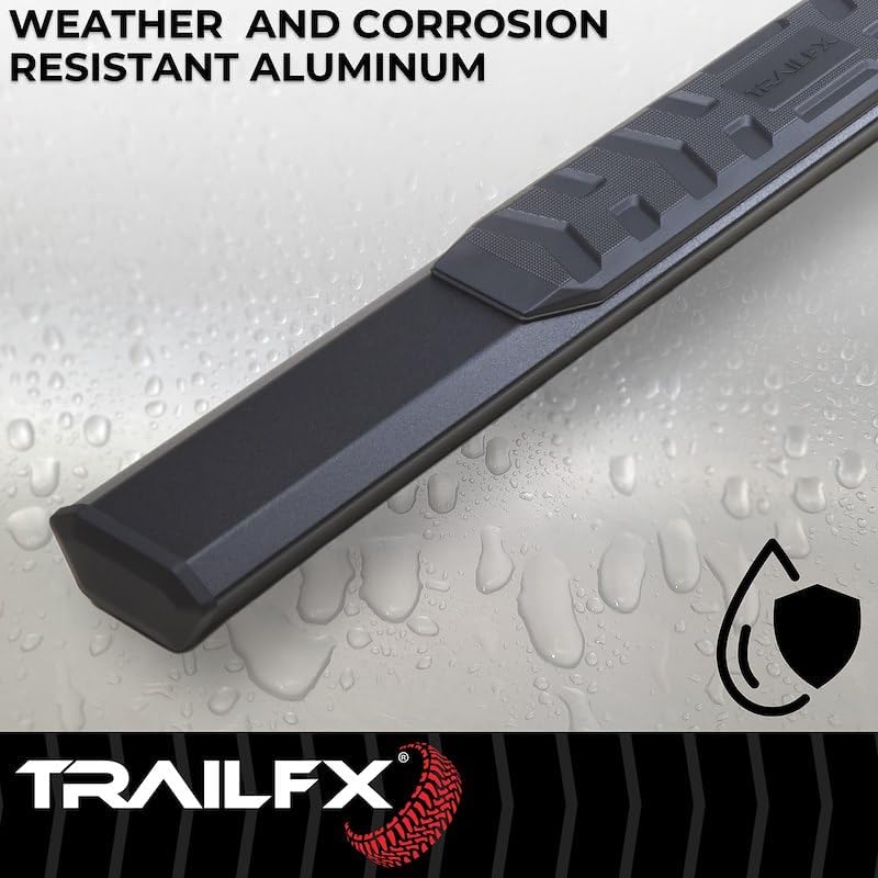 TrailFX Nerf Bar AL4027B, 4-1/2 Inch Hexagonal Straight, with Step Pads, Rocker Panel Mount, Powder Coated, Black, Aluminum, with Plastic End Caps/Bracket Covers, Fits 2025 Toyota 4Runner