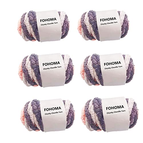 6 Pack Super Bulky Chunky Blanket Chenille Yarn For Arm Knitting, 48Oz Stripes Multicolored Polyester Jumbo Easy Weaving Yarn Luxury Qucik Thick Yarns #2 #TOP11