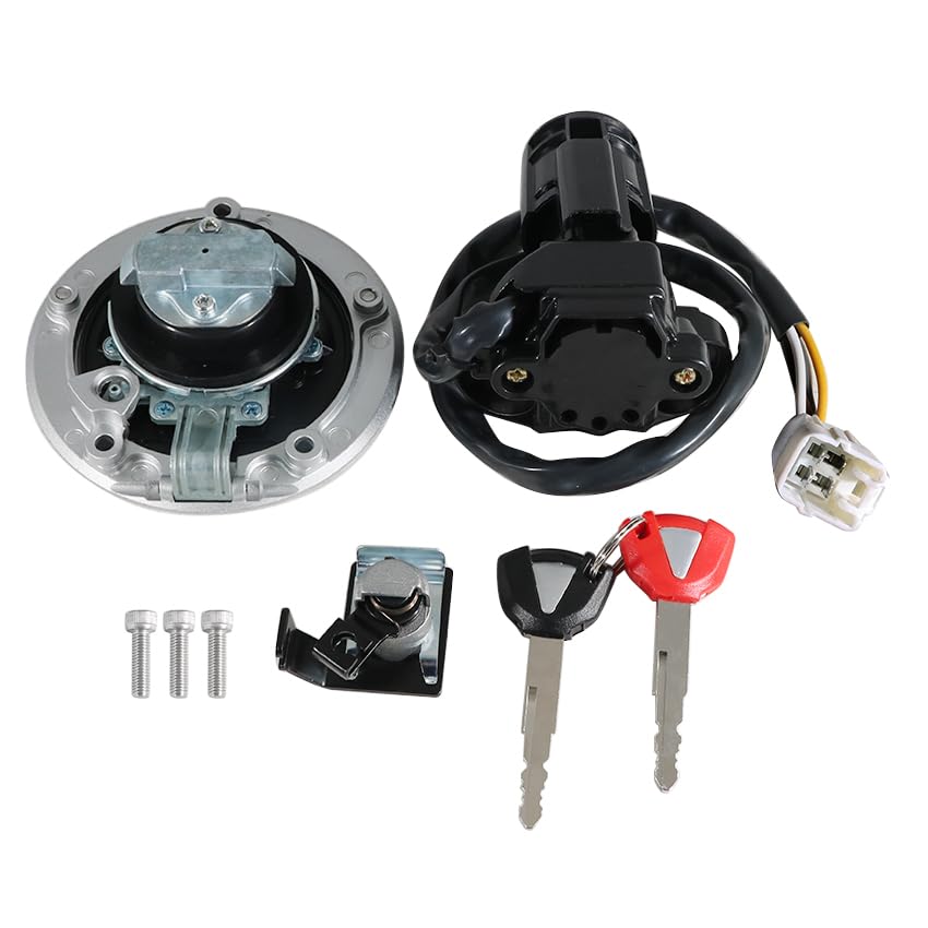 Ignition Switch Fuel Gas Cap Seat Lock Keys Replacement Kit for Kawasaki 27005-0568 27045-5492 51049-0030, for Kawasaki ZX1000 Ninja ZX10R 2013-2015