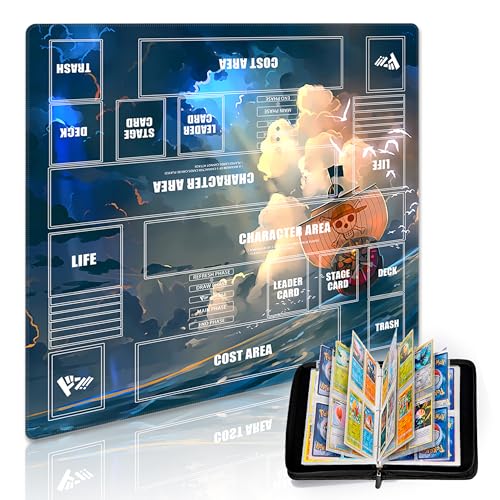 Extalas Playmat for One Piece Card Game for Two Players, 24x24 inches, with 4-Pocket Card Binder Set and 400+ Card Capacity