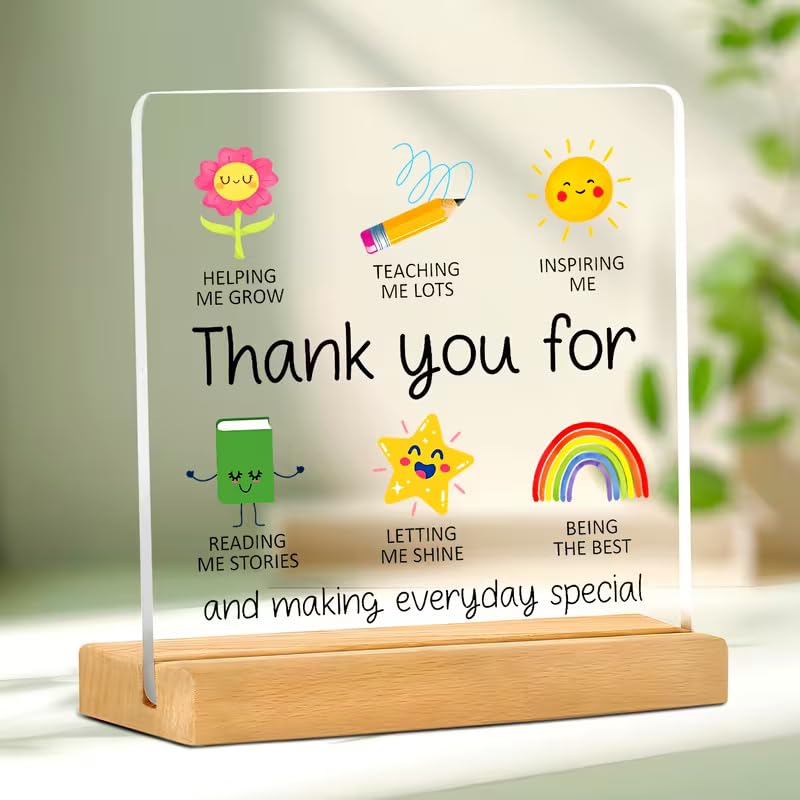 Bs amor Teacher Appreciation Acrylic Plaque with Wooden Stand, Thank You Gift for Teachers, Kindergarten and Preschool Educators, 10x12.5 cm-image-4