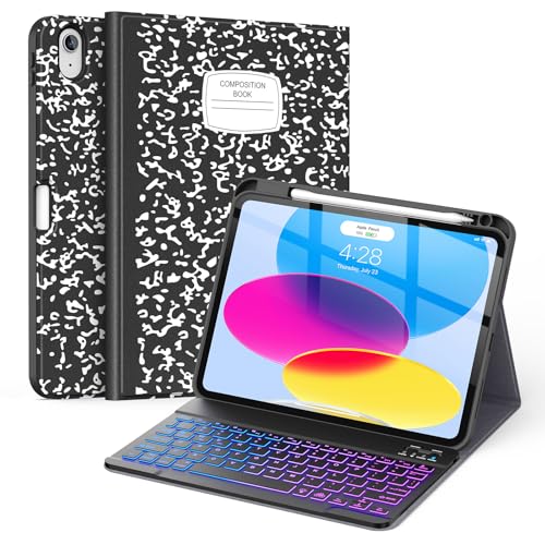 Supveco Keyboard Case for iPad (A16) 11th/10th Generation 11&10.9 Inch with Pencil Holder 7 Colors Backlit Wireless Detachable Folio Keyboard Cover for iPad 11th/10th Gen 2025/2022-Notebook