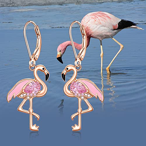 Flamingo Earrings for Women Christmas Flamingo Dangle Earrings Rose Gold Sterling Silver Leverback Flamingos Jewelry3