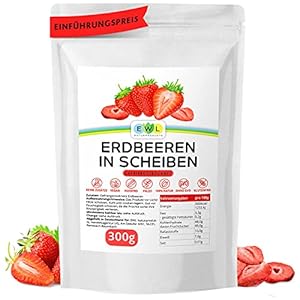 EWL Naturprodukte Erdbeeren gefriergetrocknet XXL Pack 300g, gefriergetrocknete Erdbeeren in Scheiben, getrocknete Erdbeeren frei von Zusatzstoffen, getrocknete Früchte abgefüllt in Deutschland