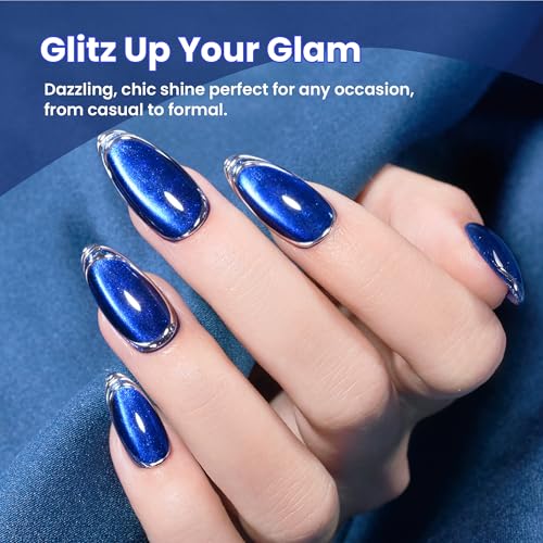 Image of beetles Gel Polish Navy Blue Cat Eye Gel Nail Polish - 15ML Glitter Gel Polish Magnetic Shimmer Effect Soak Off UV French Nail Art Design Salon DIY Manicure Gift for Women