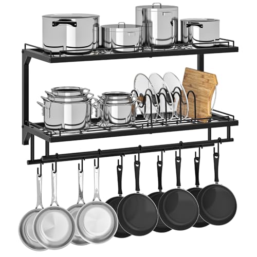 CHOEZON Pot Rack, Wall Mounted Pan Holder, 2-Tier Pot and