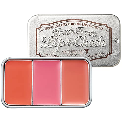 SKINFOOD Fresh Fruit Lip & Cheek Trio - 3-Color Lipstick and Blush Makeup - Korean Cosmetics for Skin, Face, Lips, and Cheeks - Beauty Products with Natural Fruit Extract and Oil - (#05 FRUIT MIX)