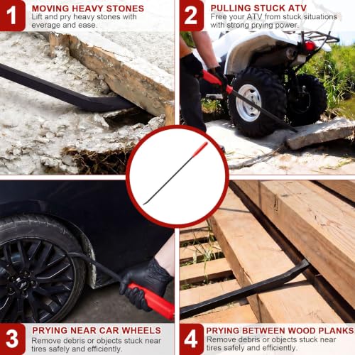 Image of 42 Inch Metal Striking Cap Pry Bar Long Heavy Duty Pry Bar with Mechanic's Handle for Positioning Aligning Prying Iron Worker Tools (Red)