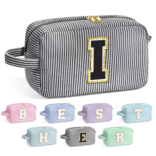 Image of YOOLIFE Initial Cosmetic Bag for Women - Monogram Cute Makeup Bag Cosmetic Case Toiletry Pouch for Women Her Best Friend Sister Teacher, Personalized Birthday Gifts for Women, Black I